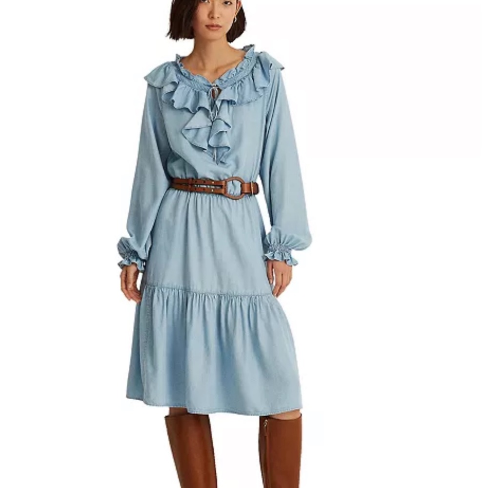 Lauren Ralph Lauren Ruffle Denim Long Sleeve Dress